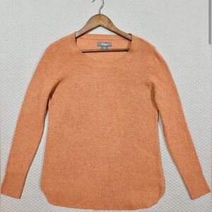 Natural Reflections Vibrant Orange Crew Neck Ribbed Knit Cardigan Sweater Size M